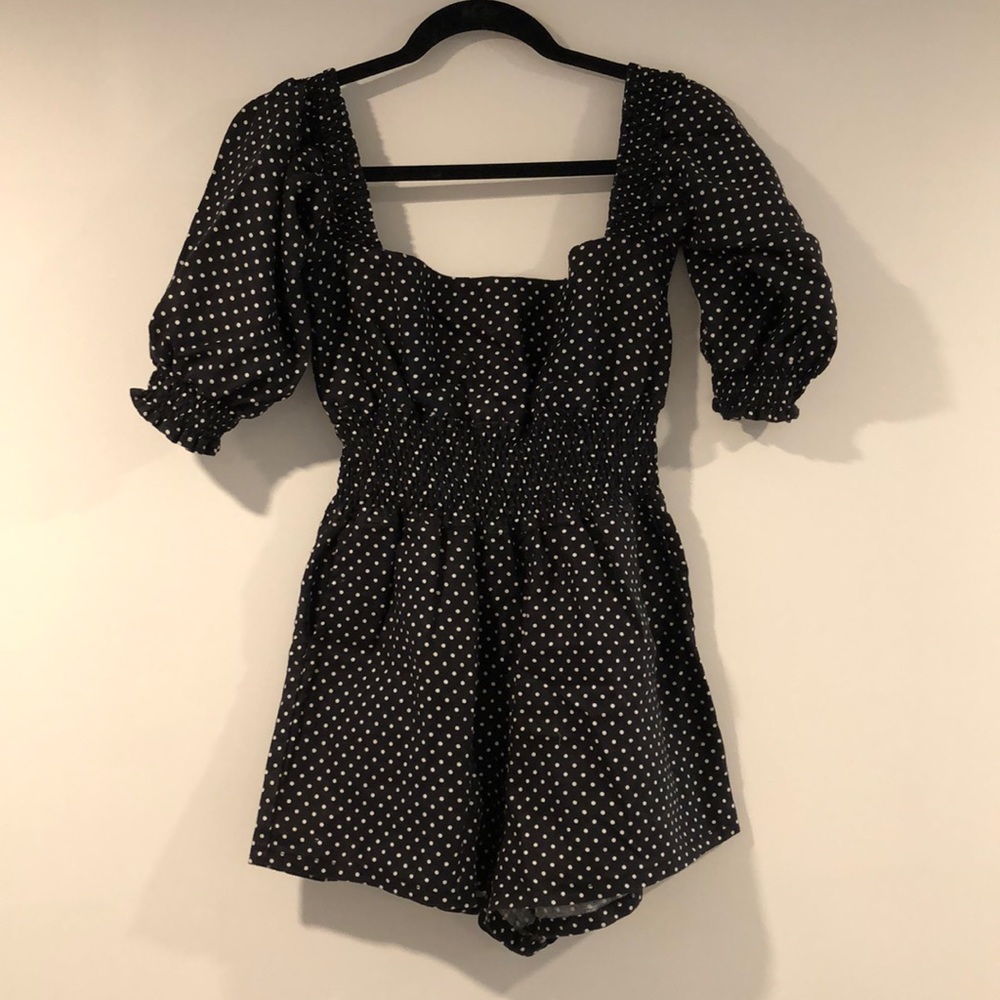 SOLD* WeWoreWhat Smocked Linen Romper - Picture 5 of 9